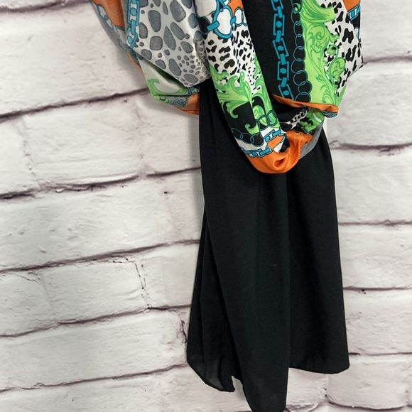 Paris Paris Maxi Dress SZ L Lined Bold Abstract Animal Print Orange Blue Crochet - Picture 10 of 12